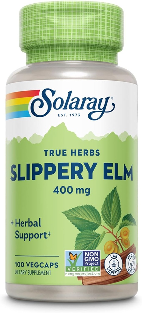 SOLARAY Slippery Elm Bark Capsules (Ulmus Rubra) 400 mg - Soothing Herbal Support with Mucilage - Vegan, Lab Verified, 60-Day Money Back Guarantee - 100 Servings, 100 VegCaps