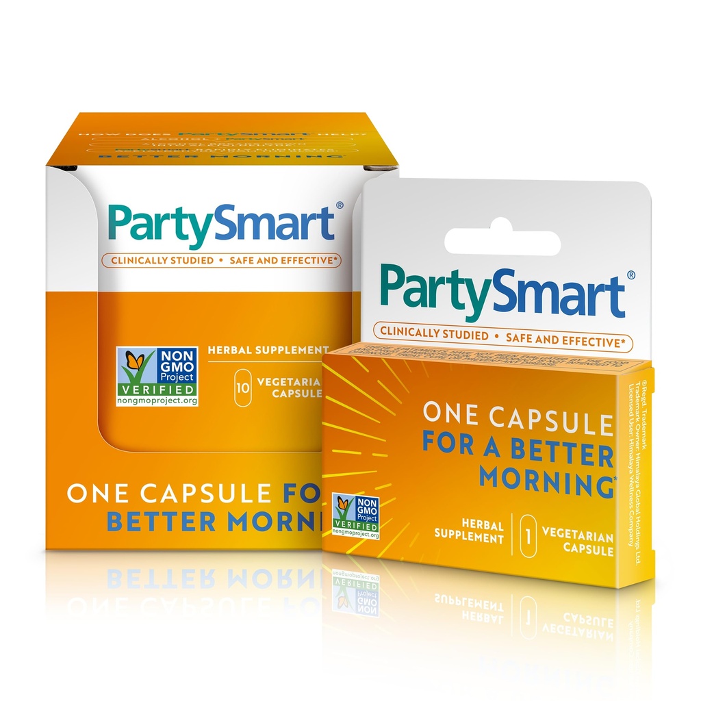 Himalaya PartySmart, 10 Individual Capsules - Alcohol Breakdown Liver Support for a Better Morning After Drinking - Plant Based, Vegan, Non-GMO, Gluten Free, Clinically Studied