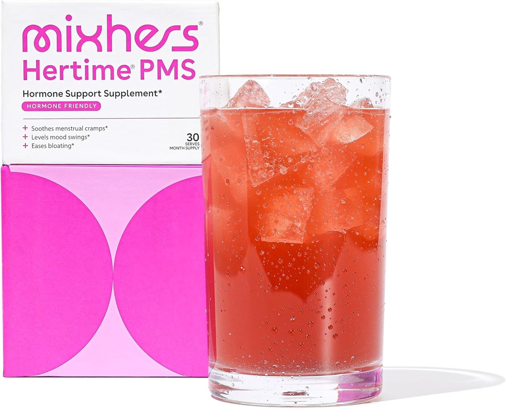 MIXHERS Hertime PMS - Hormonal Support for Women - PMS & Menstrual Comfort - with Chasteberry, Peony Roots, Siberian Ginseng - Supplement for Women - 15 Drink Packets - Sugar Free - Pomegranate Mango