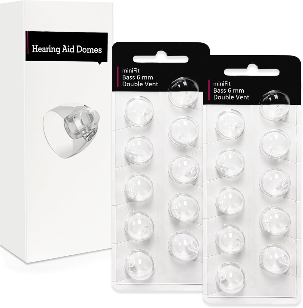 Double Vent 6mm-Hearing Aid Domes for Oticon Minifit, Oticon Hearing Aid Supplies, Replacements Parts Accessories Universal Oticon Domes for Hearing Aids Cleaning Kits (20 Pcs)