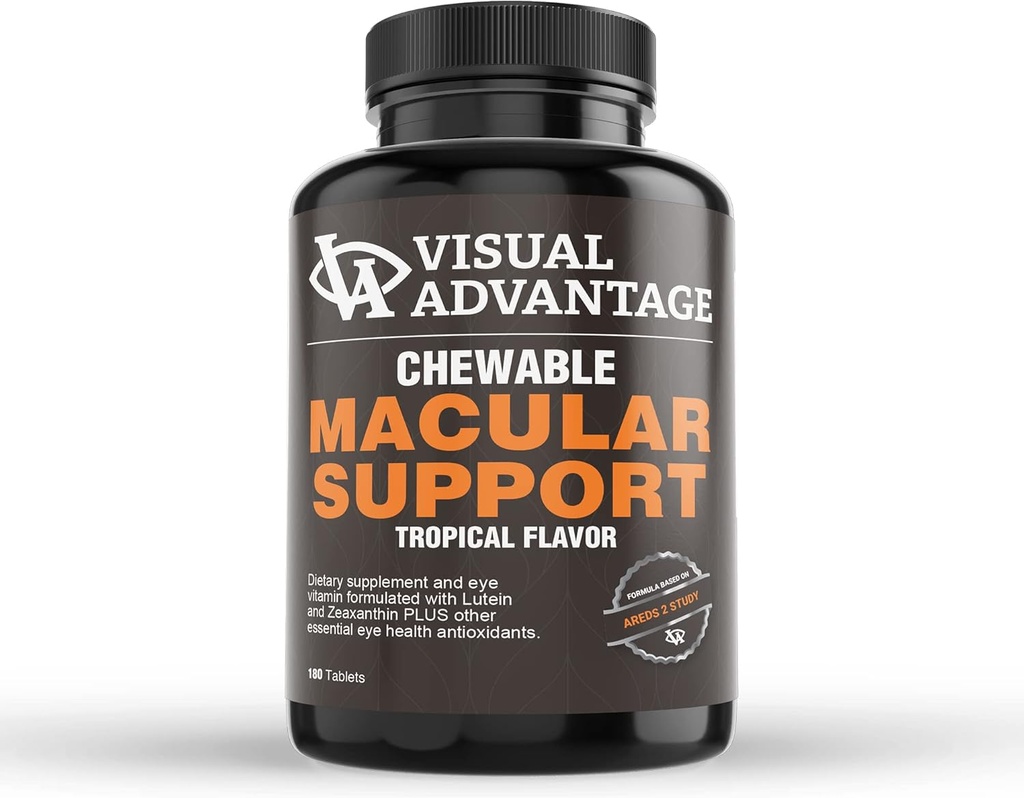 Visual Advantage® Macular Support Chewables – AREDS 2 Vitamins for Healthy Eyes – Great Tasting Tropical Flavored Chewable Tablets – 3 Month Supply (180)