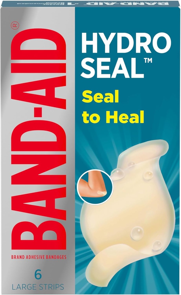 BAND-AID Brand Hydro Seal Adhesive Waterproof Bandages, Large Hydrocolloid Gel Bandages for First Aid Support Better Healing for Minor Blisters, Cuts & Scrapes, FSA/HSA Eligible, 6 ct