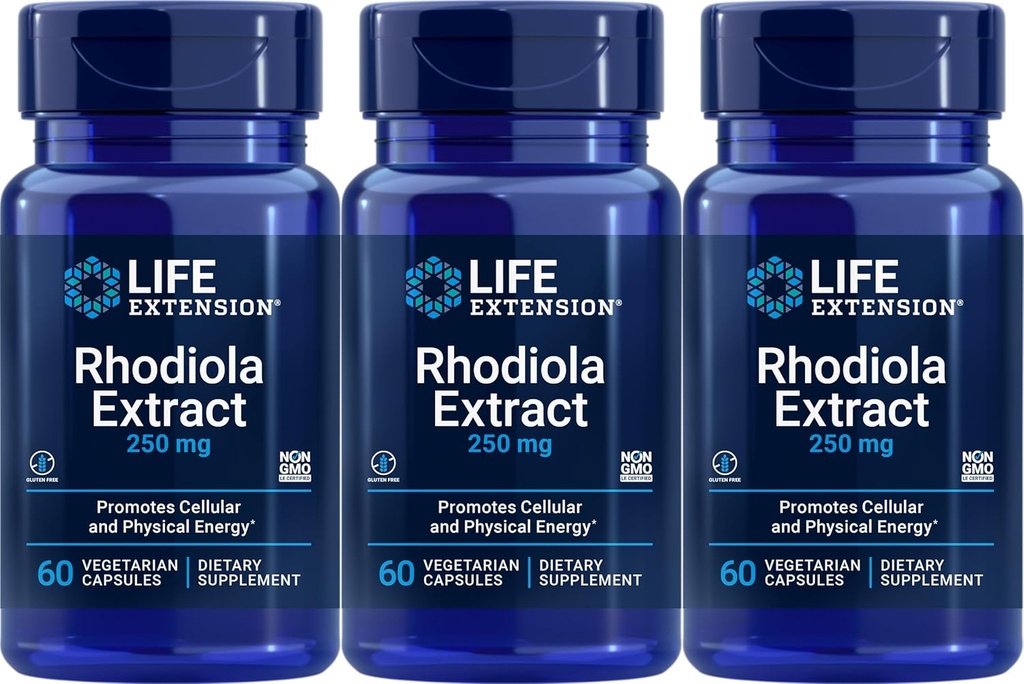 Life Extension Rhodiola Extract, 60 Vegetarian Capsules (Pack of 3)