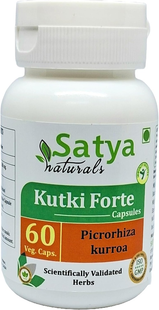 Kutki Forte Capsule 500 mg. 60 Veg. Capsule | Kutki (Picrorhiza Kurroa) Extract Capsules for Men and Women | Ayurvedic Herbal Supplement/Remedies | 10:1 Forte (1 Bottle of 60 Capsules)