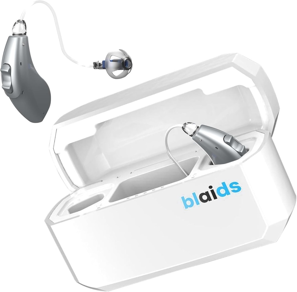 BlaidsX Neuro Rechargeable RIC + Programmable Hearing Aids for Adults with Mobile App Hearing Test & Noise Cancellation, Hearing Aids for Seniors, Dual Mic & 96 DSP Channels. USA-Made Processor