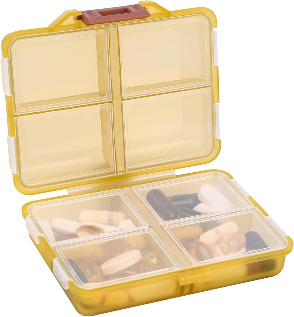 Travel Pill Organizer Small 8 Grid Compartments Pill Holder Box - Portable Medicine Container Case - Daily Weekly Medication Organizer