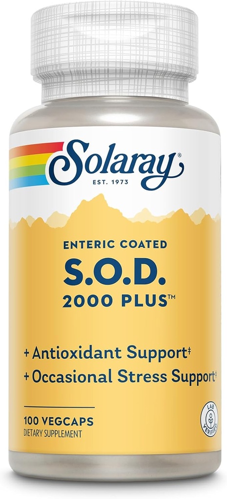 SOLARAY S.O.D. 2000 Plus - Superoxide Dismutase (SOD) and Catalase Antioxidant Supplement, Wellness Support - w/Green Tea Extract, Calcium, Rosemary, Grape Seed Extract, 60-Day Guarantee, 100 Servings