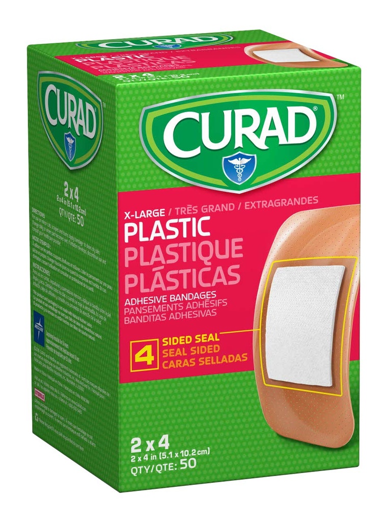 CURAD Plastic Adhesive Bandages 2" x 4", Not Made from Natural Rubber Latex, Pack of 600