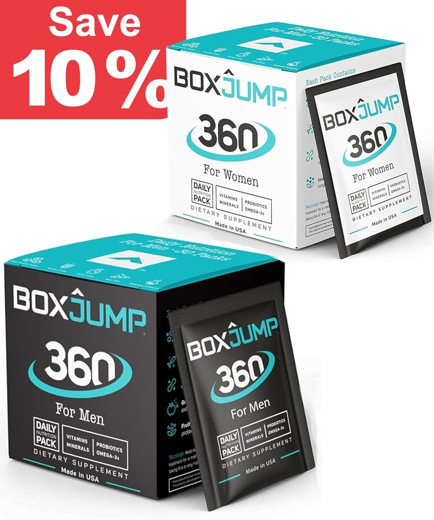 BoxJump Daily Multivitamin for Women & Men Pack of 2 - Essential Minerals & Vitamins for Men & Women - Boost Energy, Immune Support, Increase Endurance - Vitamin D, C, A, E, B12+ 30 Day Vitamin Packs