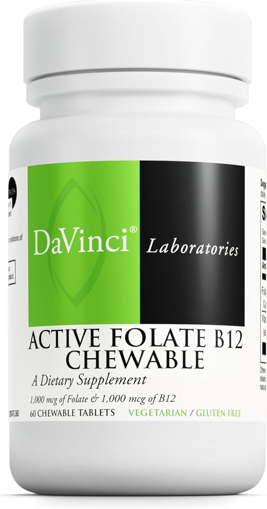 DAVINCI Labs Active Folate B12 Chewable - Dietary Supplement to Support Heart Health, Healthy Nerves, Immune Function and Energy Production* - with Folate and Vitamin B12-60 Chewable Tablets