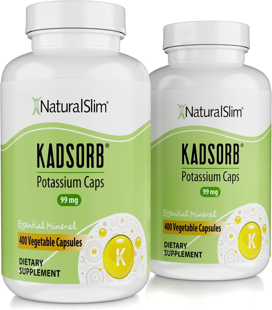 NaturalSlim Natural Potassium Citrate Gluconate 99 mg - Kadsorb Supports Electrolyte Balance & Normal pH - Absorbable Potassium Supplements with Essential Minerals - Non GMO 400 Capsules 2 Pack