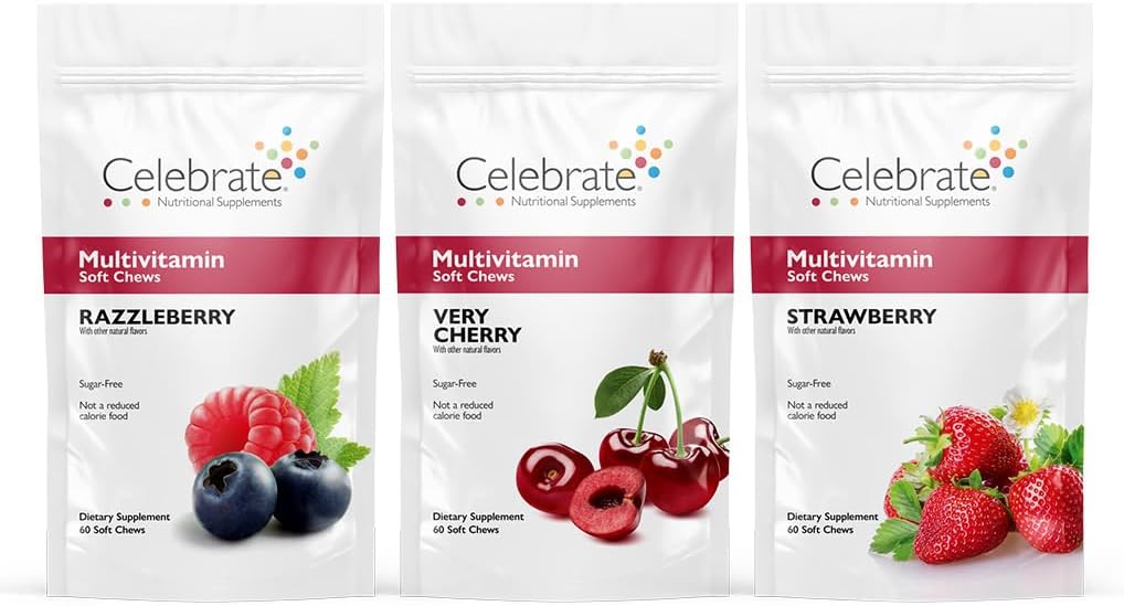 Celebrate Vitamins Bariatric Multivitamin Soft Chews - Essential Vitamins & Minerals, Sugar & Gluten Free - Gastric Bypass & Sleeve Gastrectomy Supplement - Berry/Strawberry/Cherry (180ct)