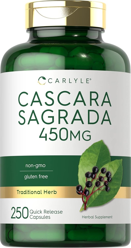Carlyle Cascara Sagrada Capsules | 450 mg | 250 Count | Herbal Supplement | Non-GMO, Gluten Free