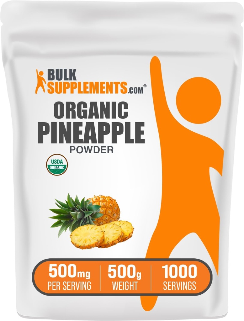 BulkSupplements.com Organic Pineapple Powder - Pineapple Fruit Powder, for Flavoring & Smoothies - Unsweetened & Gluten Free, 500mg per Serving, 500g (1.1 lbs) (Pack of 1)