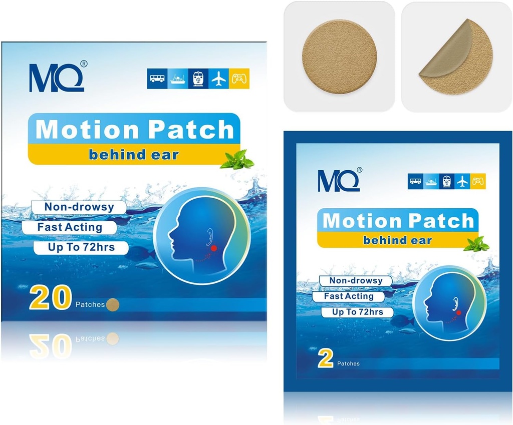 MQ 20ct Motion Sickness Patches, Medium Color, Sea Sickness Patches Non Drowsy & Waterproof, Cruise Ship Travel Essentials, Fast Acting & Long Lasting 72H