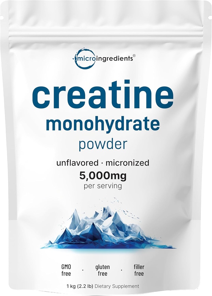 Instant Creatine Monohydrate Powder 1 kg (2.2 Lbs), 5000mg Per Serv, Micronized Creatine Powder, Unflavored, Pure, No Filler, Keto & Vegan Friendly, Easy Dissolve Pre Workout for Women and Men