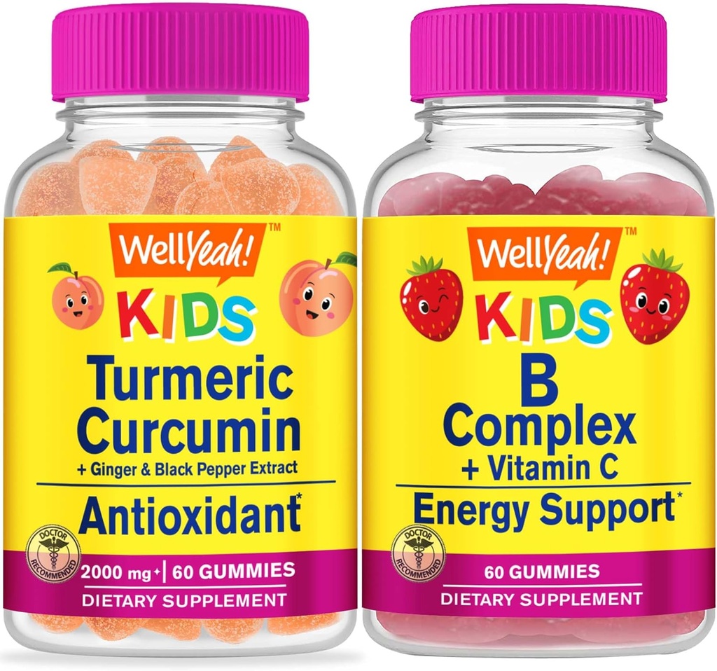 WellYeah Turmeric Curcumin Kids + B Complex Kids, Gummies Bundle - Great Tasting, Vitamin Supplement, Gluten Free, GMO Free, Chewable Gummy