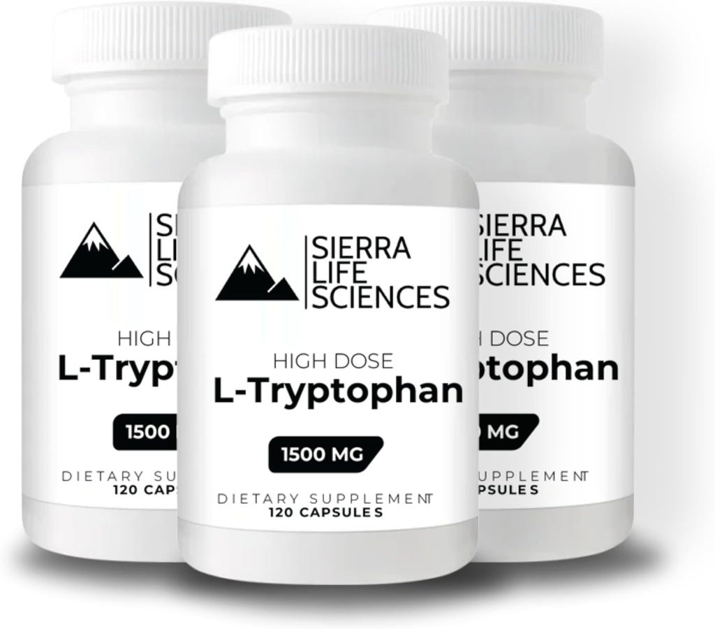 1500mg High Dose L-Tryptophan Max in Easy-to-Swallow Capsules | Gluten-Free, Non-GMO | 40 Servings (3-Pack)