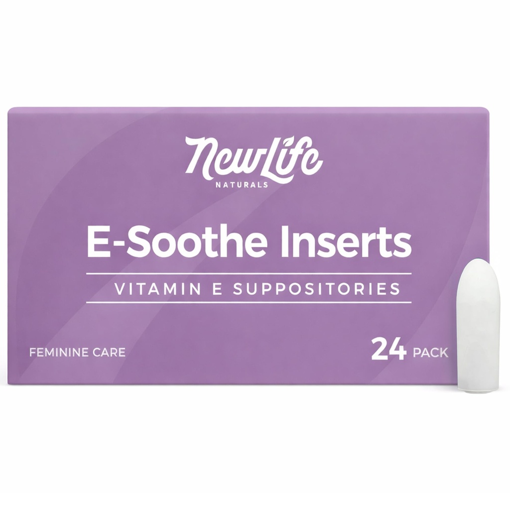 NewLife Naturals Vitamin E Vaginal Suppositories 38IU ESoothe - Moisture & Hydration Support - All Natural Estrogen Free Feminine Care - 24 Inserts