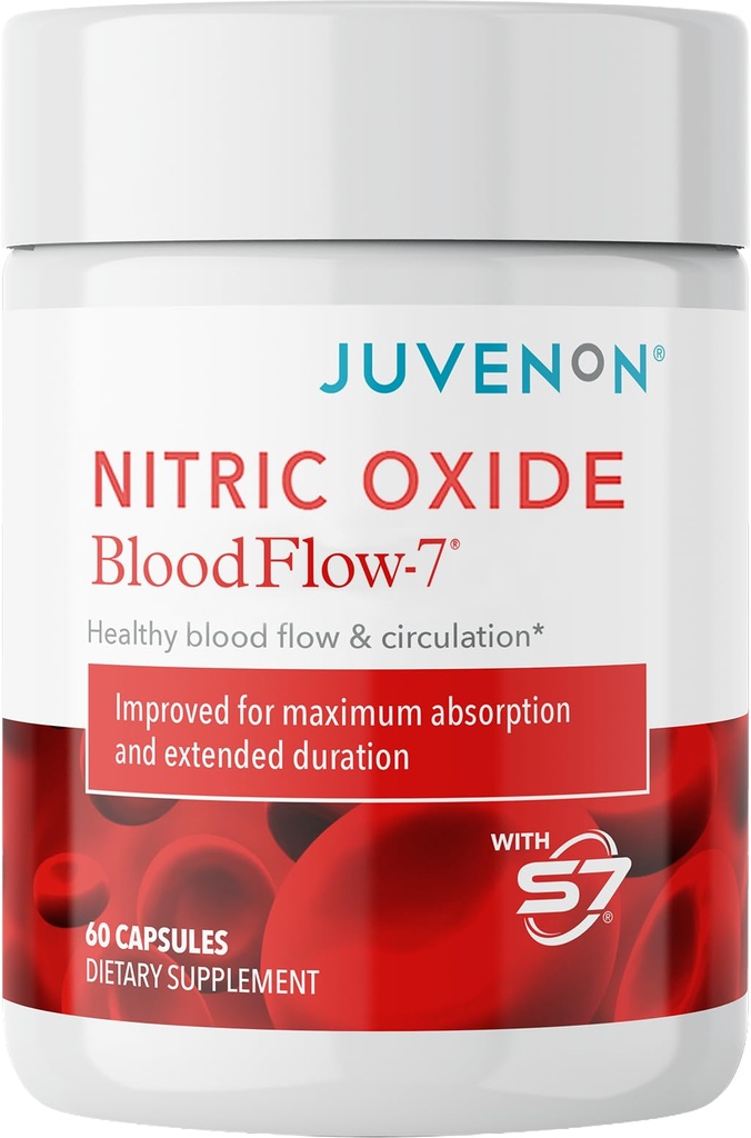 Juvenon BloodFlow-7 Nitric Oxide Supplements for Men & Women - Natural Nitric Oxide Booster with Nitrosigine® + S7® - Blood Flow & Circulation Support (1-Pack)