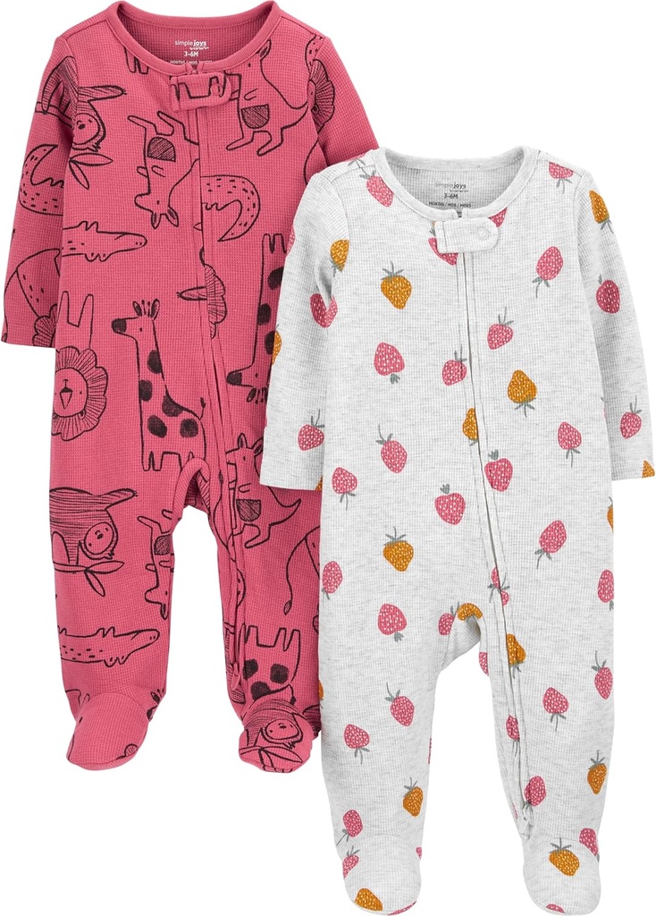 Simple Joys by Carter's baby-girls 2-way Zip Thermal Footed Sleep and Play, Pack of 2