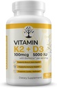 Vitamin D3 K2 Supplement, 5000 IU - Supports Immune and Cardiac Wellness, High Potency, Gluten Free, 60 Capsules