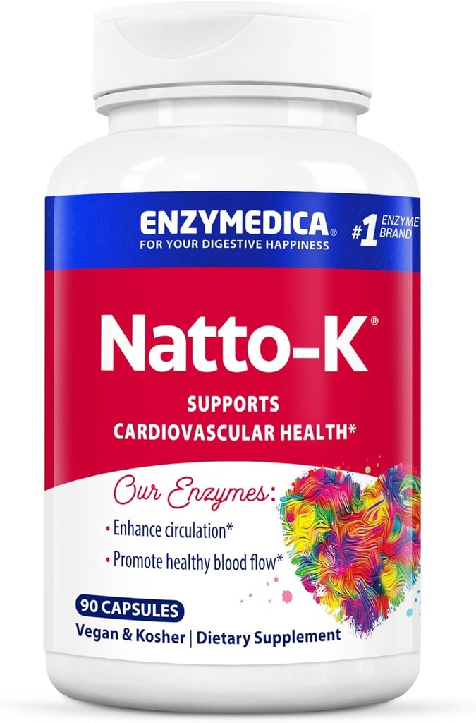 Enzymedica, Natto-K, Nattokinase Supplement, Promotes Heart Health & Circulation, 90 Count