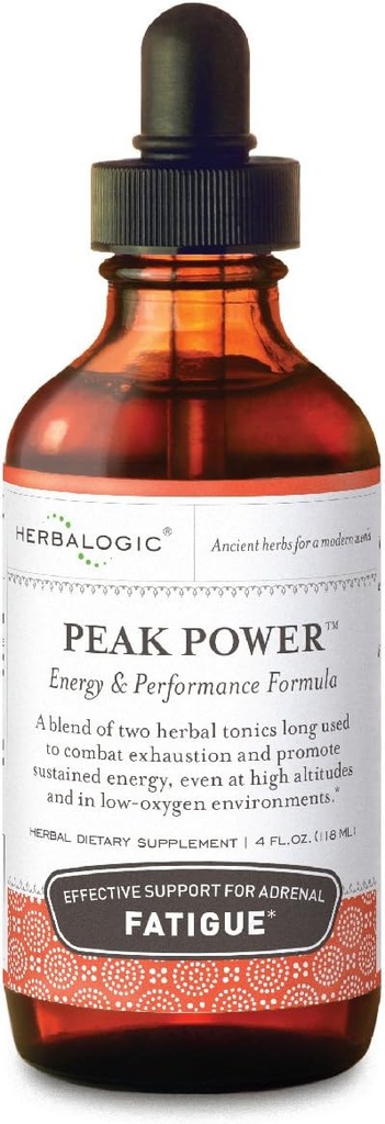 Herbalogic - Peak Power Liquid Herb Drops - Stimulant-Free Natural Energy Formula to Combat Adrenal Fatigue & Improve Physical Stamina - Contains American Ginseng & Astragalus - 4 Fl. Oz.