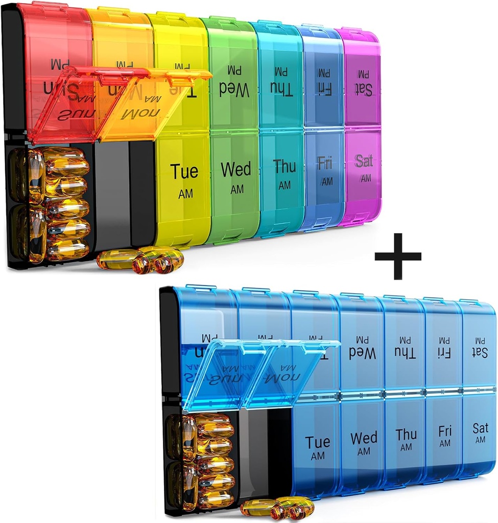 Extra Large Pill Organizer 2 Times a Day, Weekly XL AM PM Pill Case, 7 Day Pill Box Twice a Day