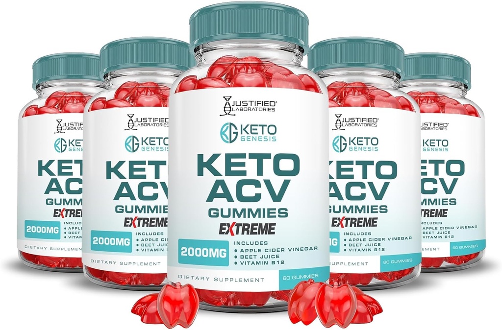 Justified Laboratories (5 Pack Keto Genesis Keto ACV Gummies 2000MG Keto Genesis Keto Gummies Advanced Formula Apple Cider Vinegar with Pomegranate Beet Juice Powder B12 Vegan Non GMO 300 Gummys