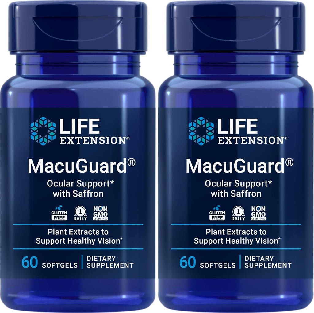 Life Extension MacuGuard Ocular Support with Saffron, 60 softgels (Pack of 2)