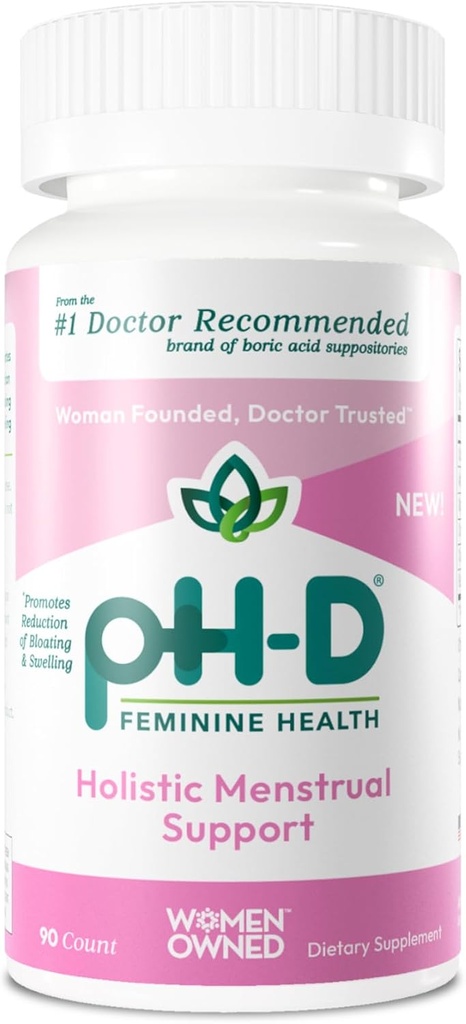 pH-D Feminine Health Support - Holistic Menstrual Support - Oral Supplement with Calcium, Magnesium, Chamomile, and Black Cohosh - 90 Count