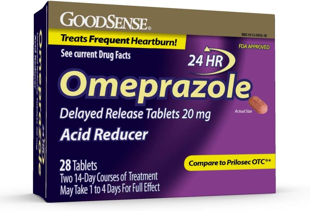 GoodSense Omeprazole Delayed Release Tablets 20 mg, Acid Reducer, Treats Frequent Heartburn, 28 Count