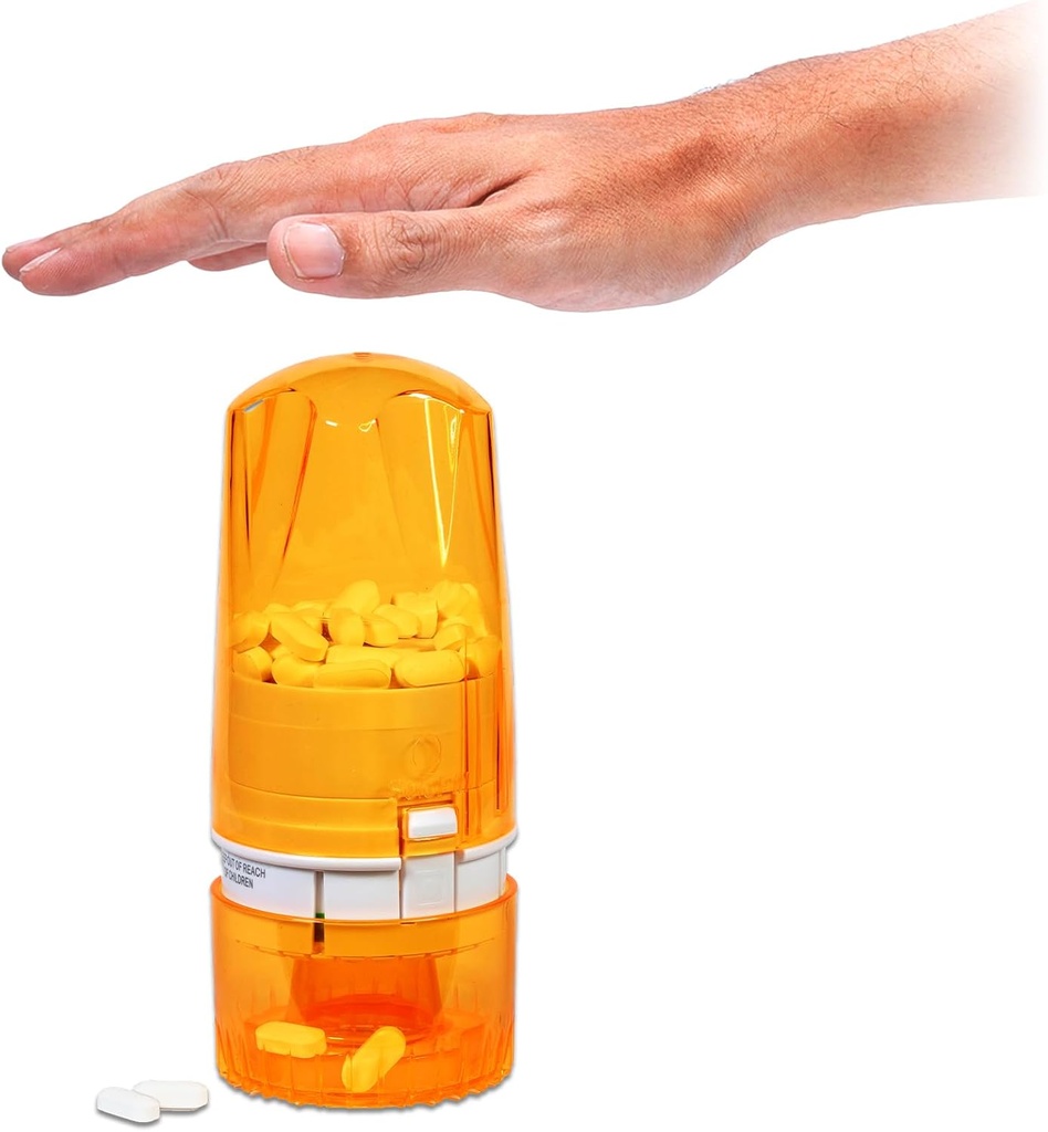 Pill Dispenser - Medication Holder for Adults & Seniors - Lock Feature - Arthritis Friendly - One Push, One Pill - Effortless & Hygienic - 75 Round Tablets