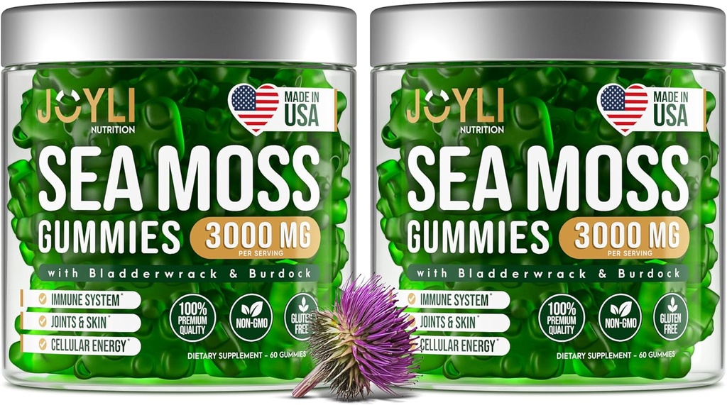 JOYLI Nutrition 2 Pack - Sea Moss Gummies for Adults & Kids – Vegan Irish Sea Moss Supplement with Bladderwrack & Burdock Root – Sugar-Free Immune Support Supplements - 60 Gummy Bears per Pack