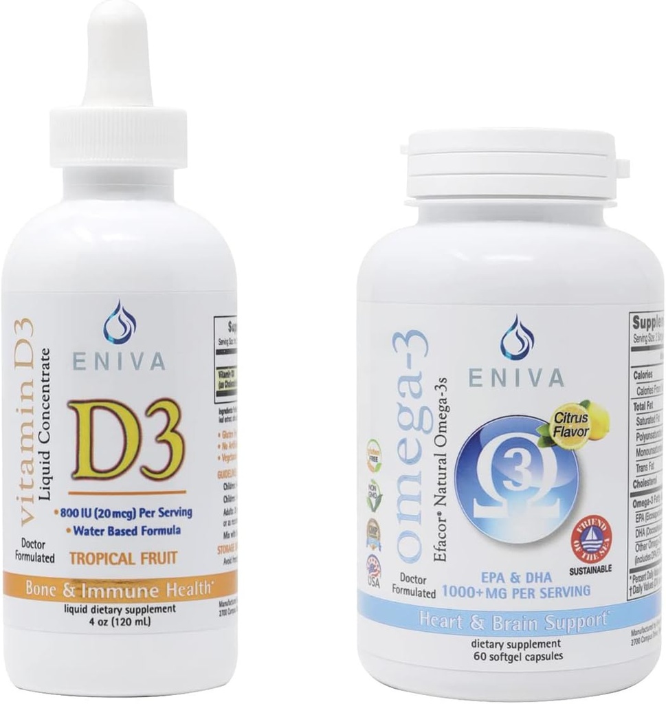 Eniva Omega 3 Premium Fish Oil High EPA/DHA and Liquid Vitamin D3 (120 mL) Doctor Formulated for Rapid Absorption