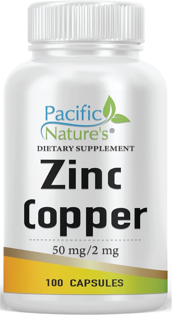 Zinc Copper Supplement (100 Capsules) with 50mg of Zinc Gluconate, 2mg of Copper Sulphate for Immune Support - Gluten Free, Non-GMO