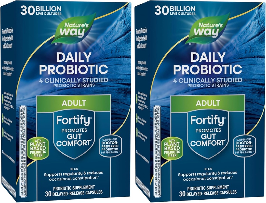Nature's Way Fortify Daily Probiotic + Prebiotic for Men and Women, 30 Billion Live Cultures, Digestive and Immune Health Support* Supplement, 30 Capsules (Pack of 2)