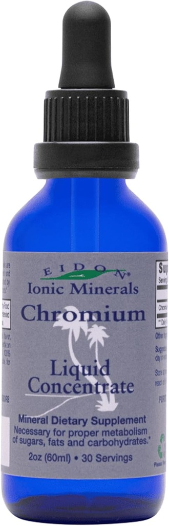 Eidon Ionic Minerals Liquid Chromium Concentrate - Ionic Chromium Supplement Drops, Supports Stable Energy Levels, All-Natural, No Sugar Added, No Preservatives or Additives - 2 oz