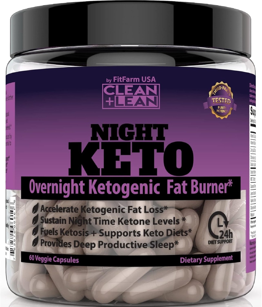 Clean+Lean Night Keto: First Ever Overnight Ketogenic Fat Burner & Sleep Aid | BHB Ketones + MCT Oil Extract + Vitamins & Minerals | 24 HR Diet Sleep Great Lose Weight | All Natural & GF | 60 Caps