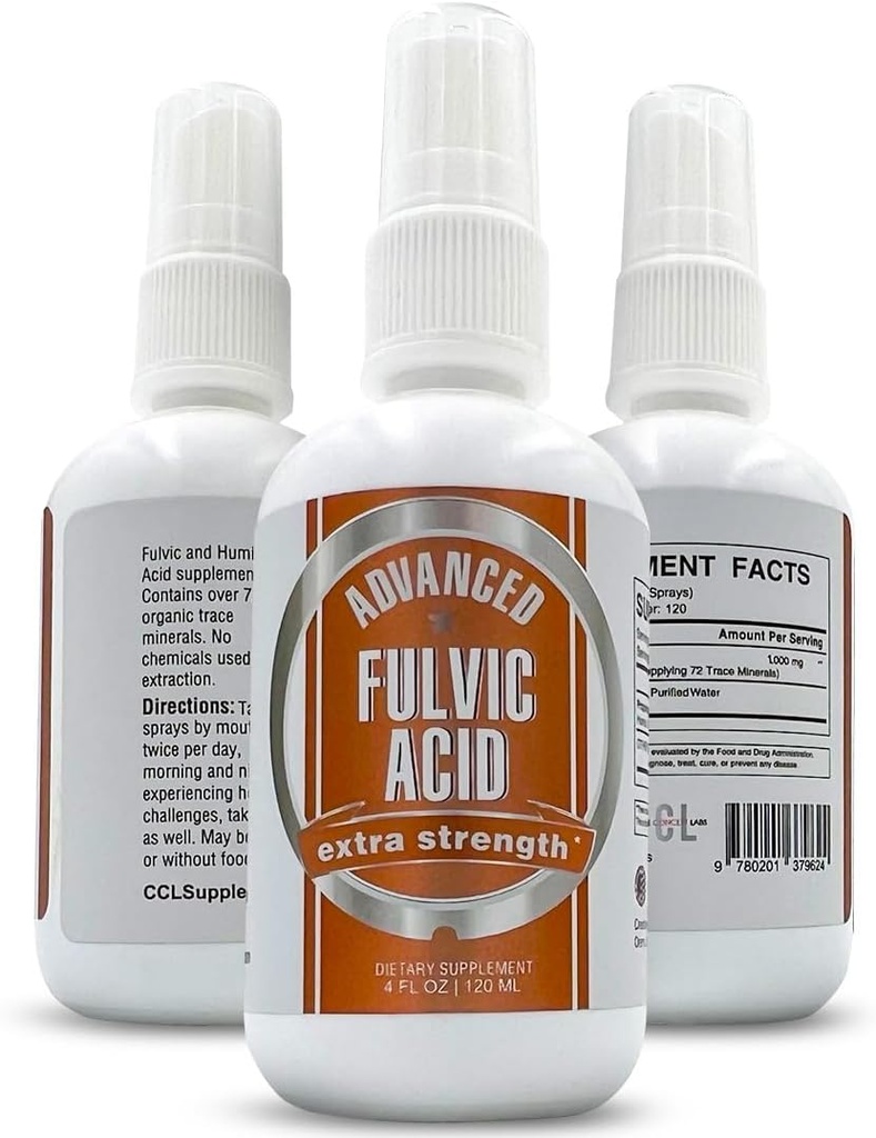 Advanced Fulvic Acid and Humic Acid Trace Mineral Liquid Spray Supplement. 70+ Ionic Organic Vital Minerals & Electrolytes, Similar Benefits of Shilajit & Drops (4 oz, 120 Servings)