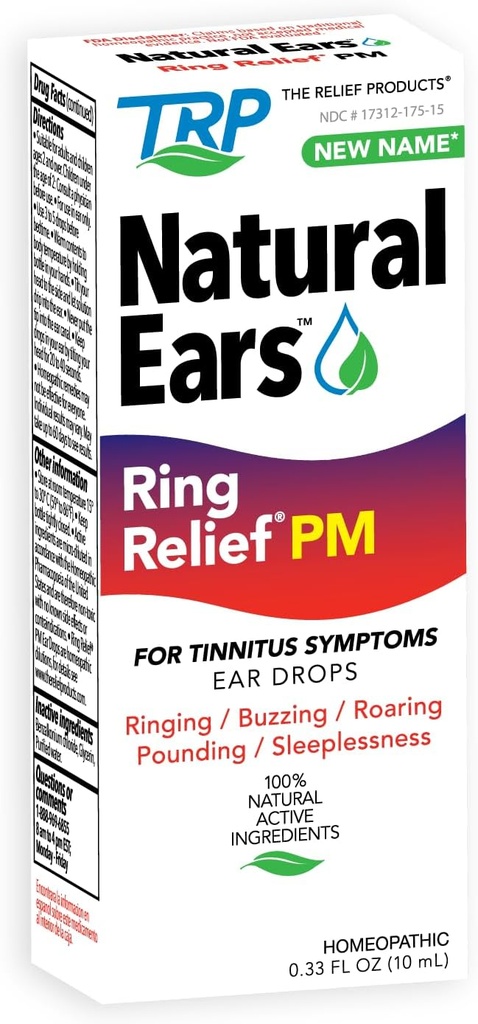 The Relief Products Ring Relief Ear Drops PM - 100% Natural Active Ingedients - for Ringing Ears and Tinnitus Symptoms - Nighttime Formula - 0.33 fl oz