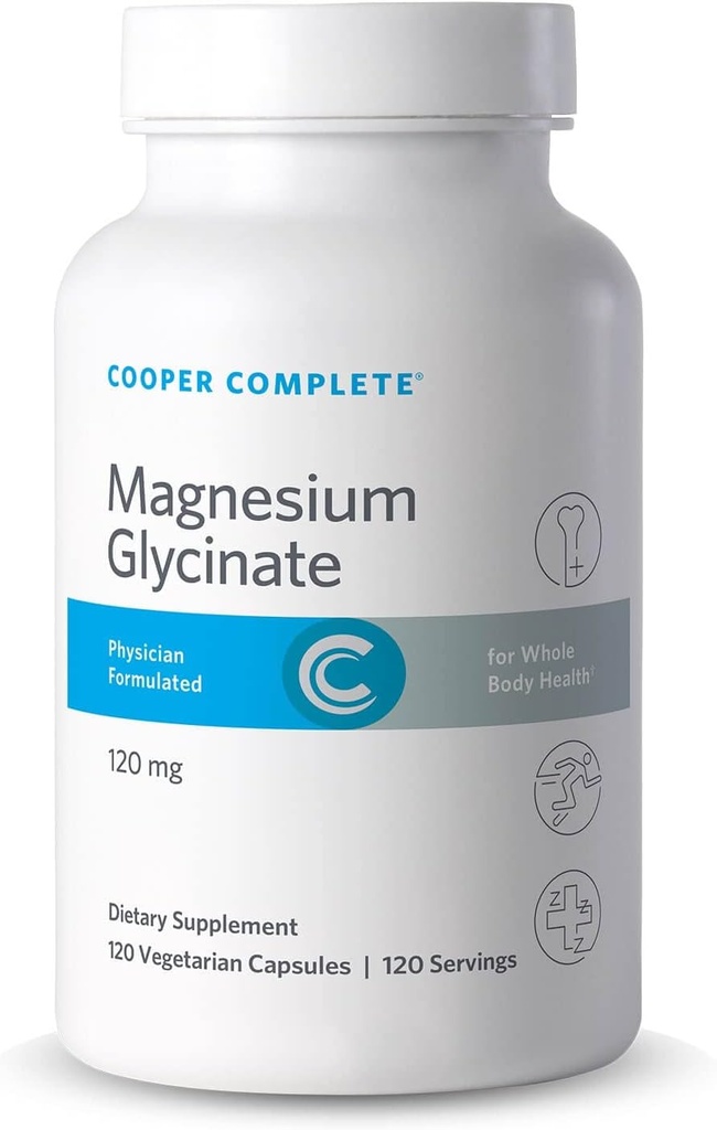 Cooper Complete-Magnesium Glycinate Supplement - 120 mg Elemental Magnesium per Vegetarian Capsule.120 Capsules. Pack of 1