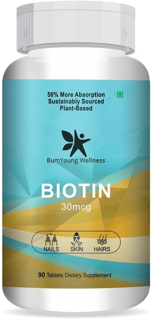 Biotin 30mcg, Supplement for Hair Growth, Strong Hair and Glowing Skin, Fights Nail Brittleness 90 Tablets