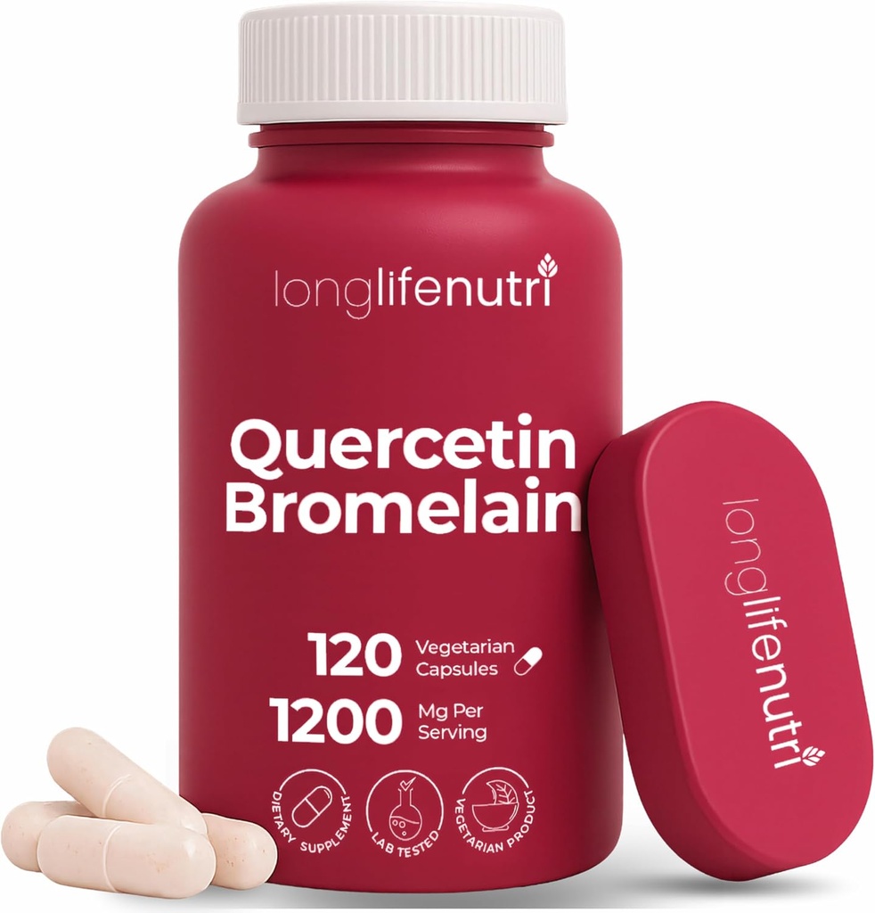 LongLifeNutri Quercetin 1000mg with Bromelain 200mg - 120 Vegetarian Capsules, Organic Dihydrate Complex for Joint Mobility & Respiratory Balance, 2-Month Supply, GMP Certified, Made in USA
