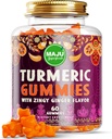 Maju Superfoods Turmeric Curcumin Gummies 60ct, Zingy Ginger Taste, Black Pepper Extract for Enhanced Absorption and Potency, Turmeric Gummies for Adults and Kids
