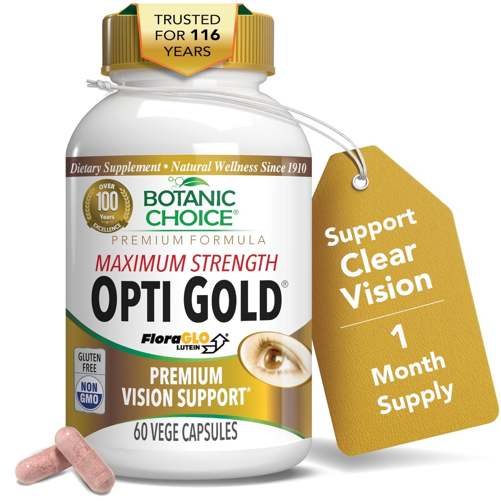 Botanic Choice Opti Gold Lutein & Bilberry Eye & Vision Support 60 Capsules | With Taurine, Vitamin a & Alpha Lipoic Acid. Antioxidant Formula for Eyesight Support. Maximum Strength for Men & Women