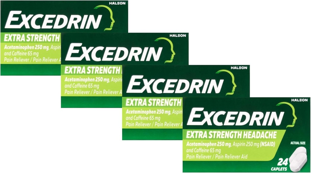 Excedrin Extra Strength, Acetaminophen, Aspirin (NSAID) and Caffeine, 24 ct (Pack of 4)