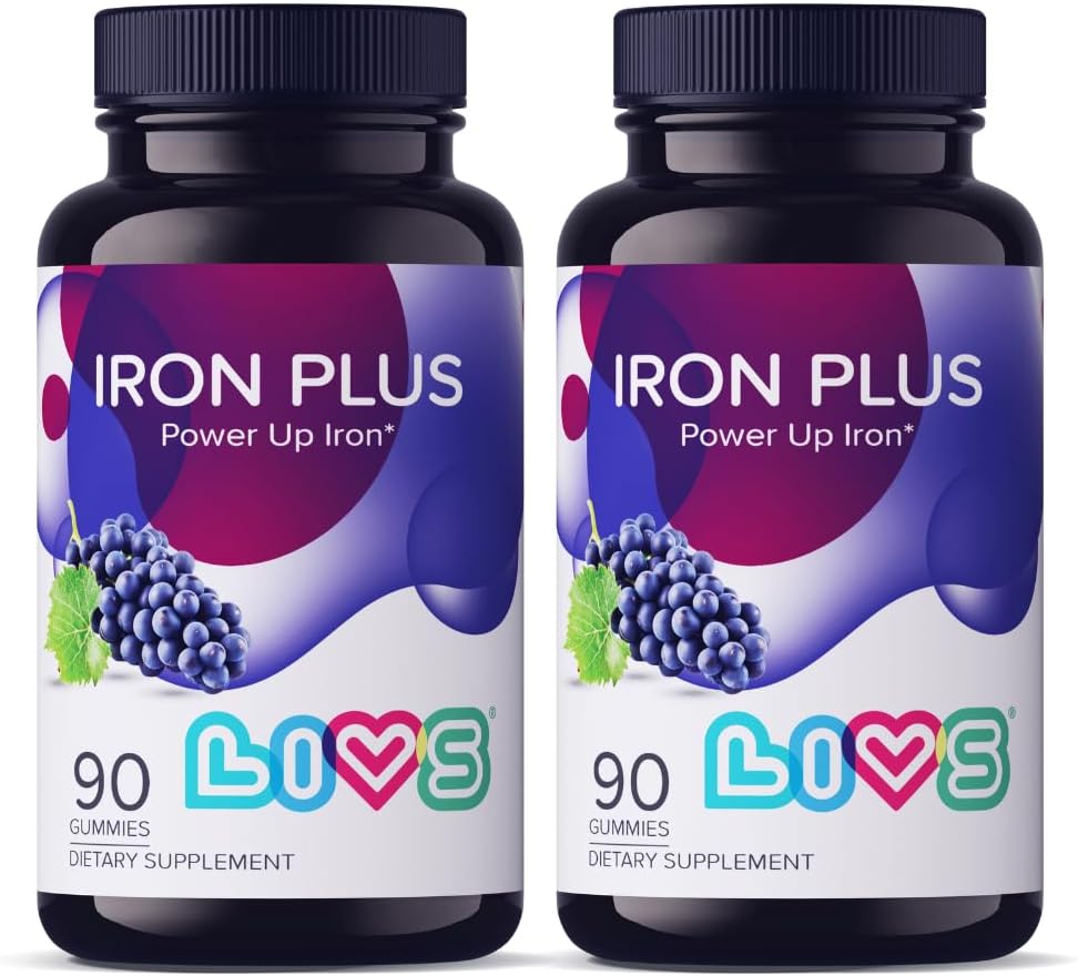 LIVS Iron Supplement for Women & Men with Vitamin C, A, B3, B5, B6, B12, Biotin, Zinc & Folate | Non-GMO, Gluten Free Chewable Supplement as Gummy for Energy Boost & Anemia Support - 180 Count