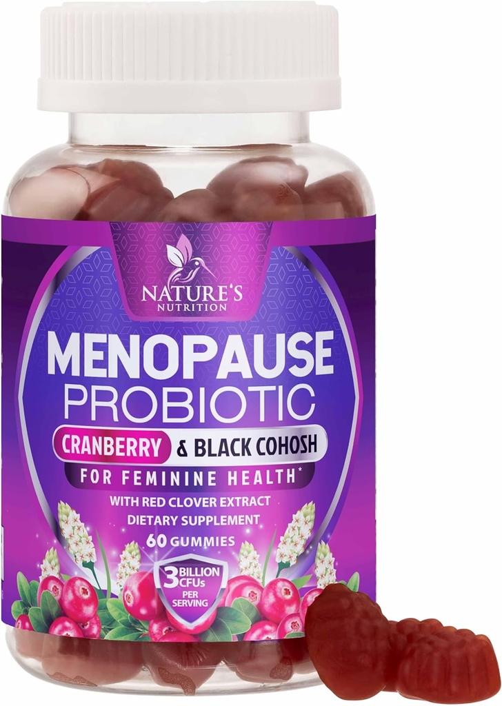 Menopause Supplements for Women - 3 Billion CFU Natural Menopause Relief for Mild Hot Flashes & Night Sweats, PH, Vaginal Health Support Probiotics for Women Gummy, Probiotic Supplement - 60 Gummies